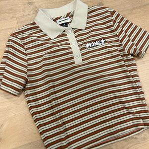 Monet Cream and Green Striped Polo